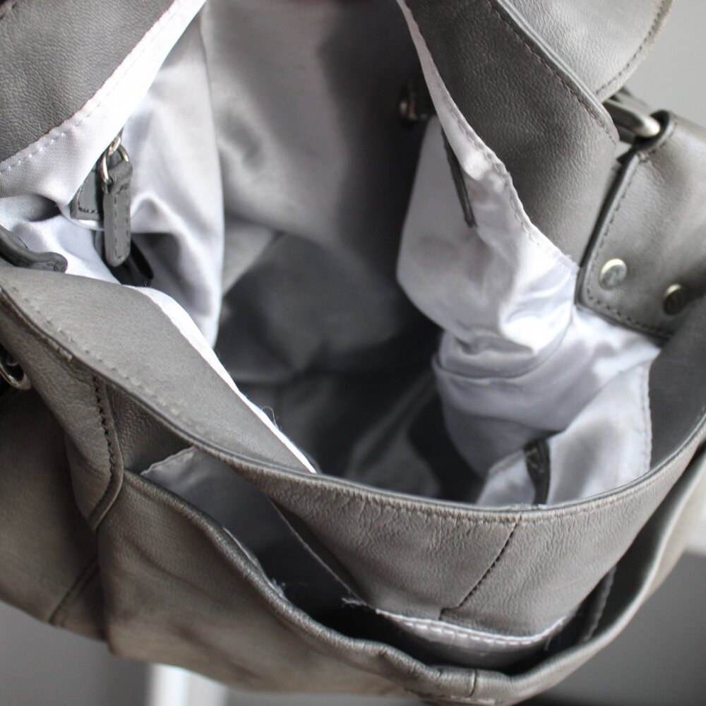 Kenneth Cole New York VTG  Y2K Gray Leather Satchel Shoulder Purse Crossbody Bag - Picture 10 of 13
